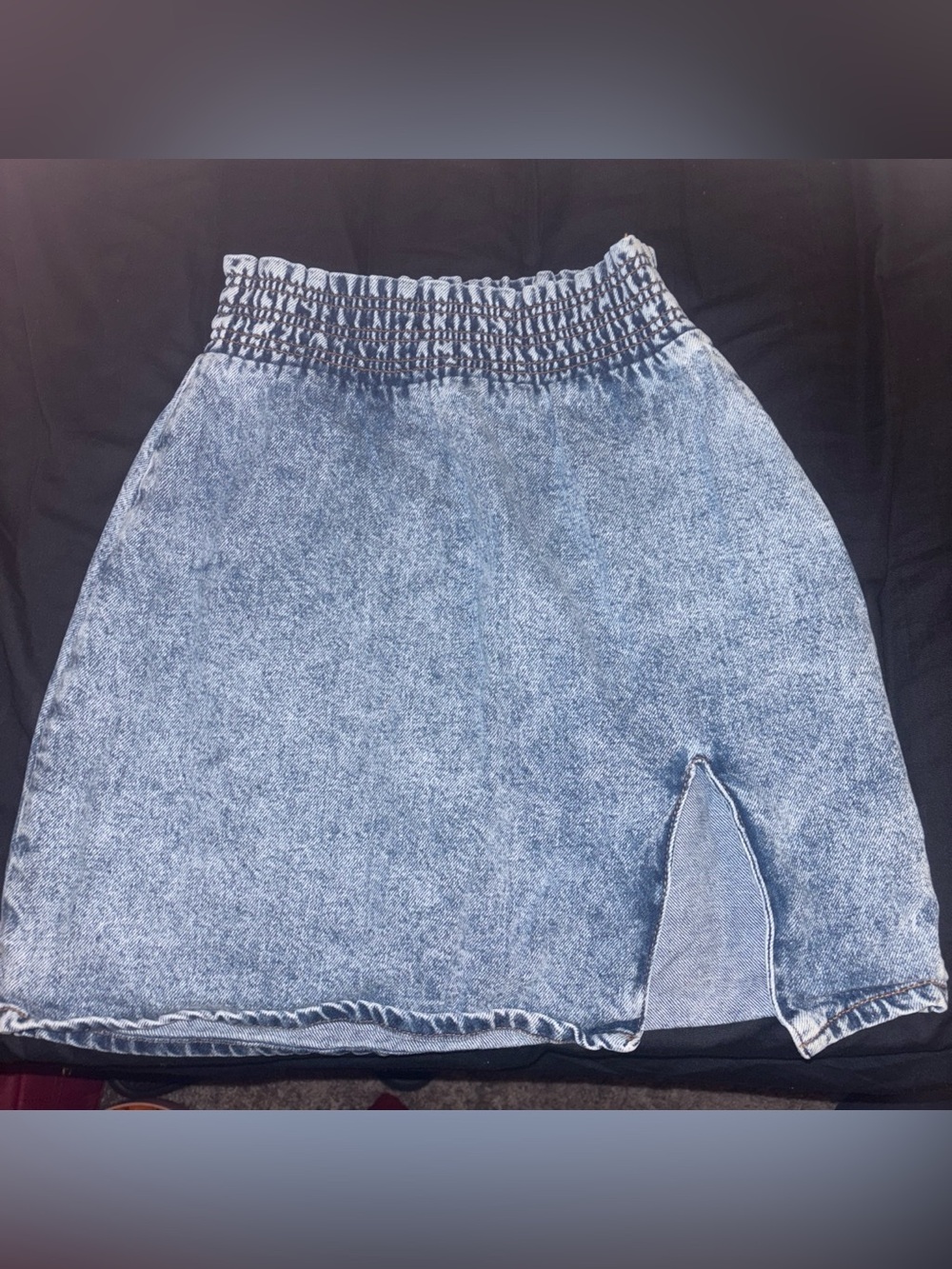 Urban Outfitters Women's Washed Denim Skirt with Smocked Waist - Light Blue